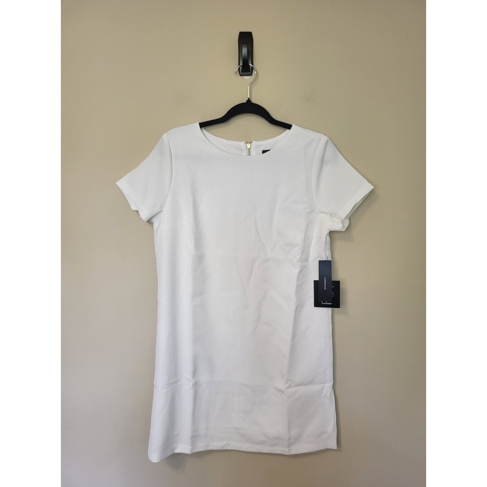 Lulus White Short Sleeve Shift Dress Crew‎ Neck Gold Back Zip Small NWT - Picture 3 of 8